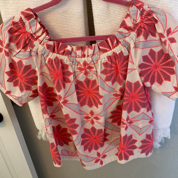 Anthropologie Maeve Embroidered Off-The-Shoulder Blouse Pink - Picture 5 of 5